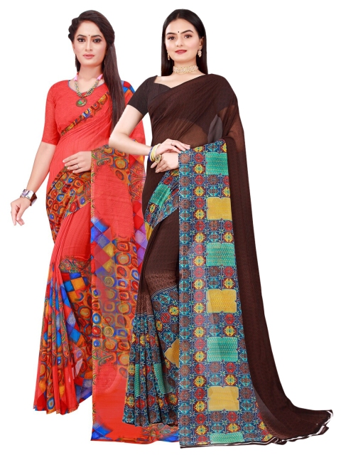 

Florence Brown & Red Pure Georgette Saree