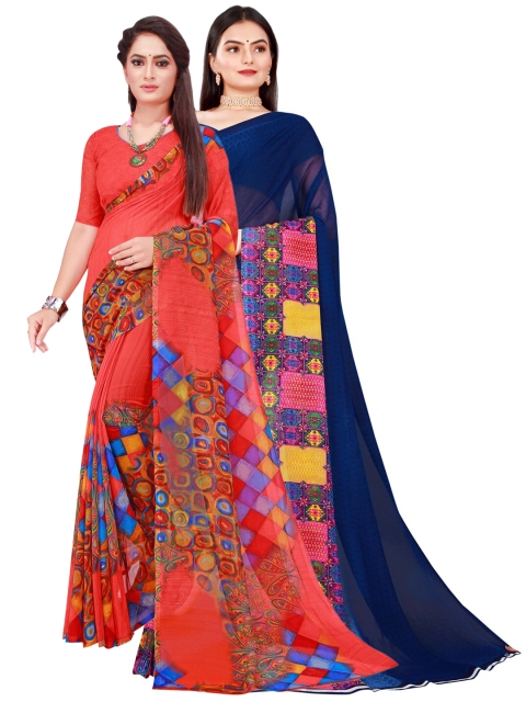 

Florence Red & Blue Pure Georgette Saree