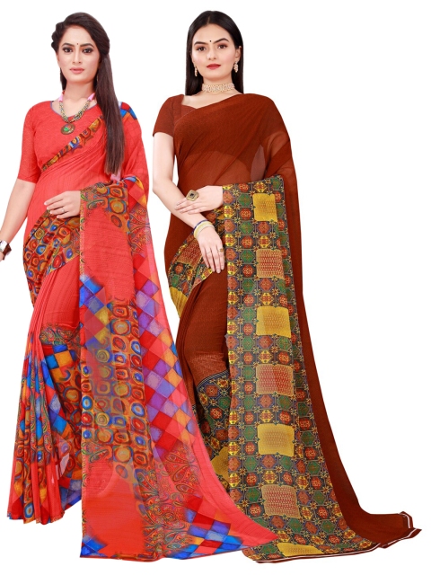 

Florence Red & Green Pure Georgette Saree