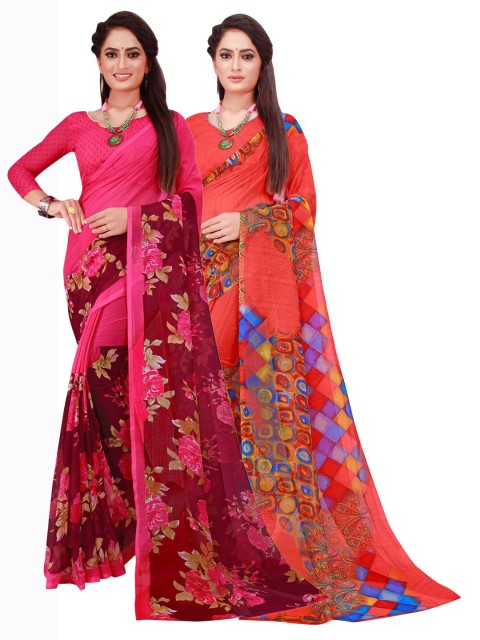 

Florence Red & Pink Pure Georgette Saree