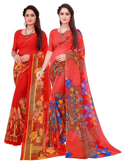 

Florence Red & Yellow Pure Georgette Saree