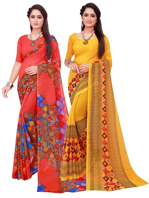 

Florence Yellow & Orange Pure Georgette Saree