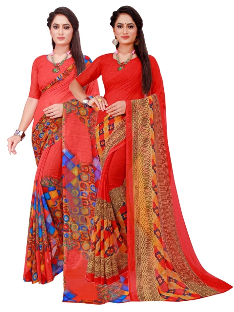 

Florence Red & Blue Pure Georgette Saree