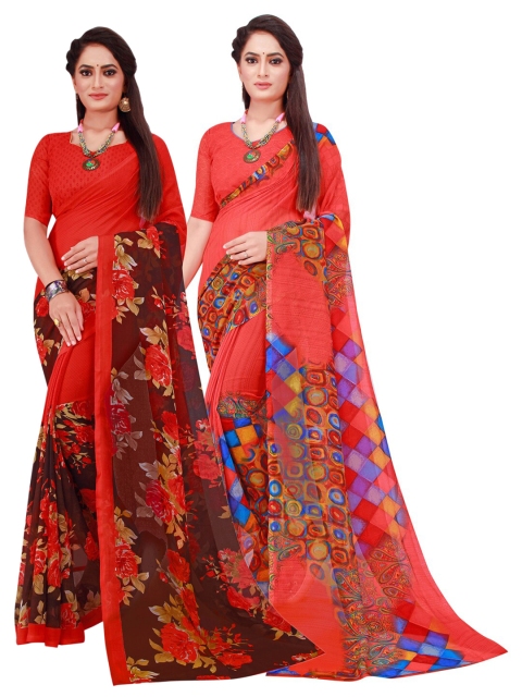 

Florence Red & Green Pure Georgette Saree