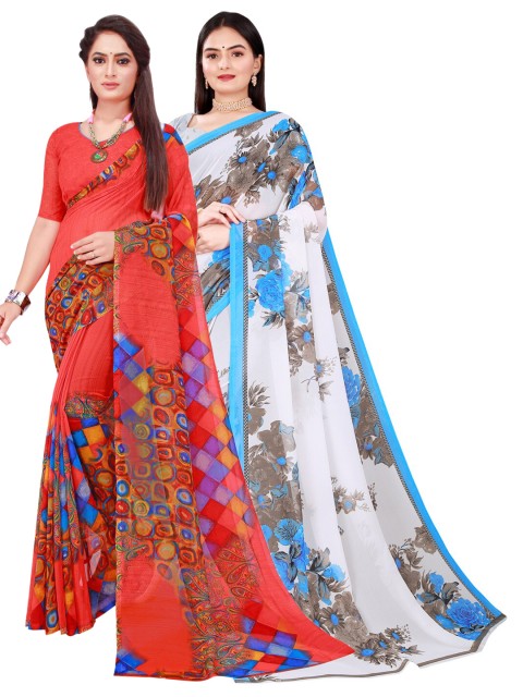 

Florence Red & White Pure Georgette Saree
