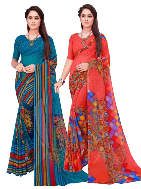 

Florence Red & Blue Pure Georgette Saree