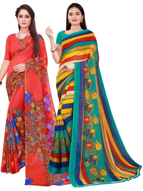 

Florence Blue & Red Pure Georgette Saree