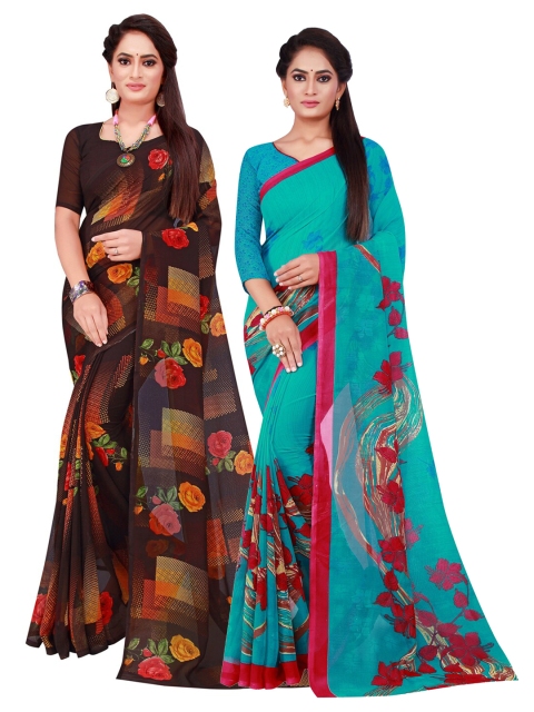 

Florence Black & Turquoise Blue Set Of 2 Pure Georgette Saree