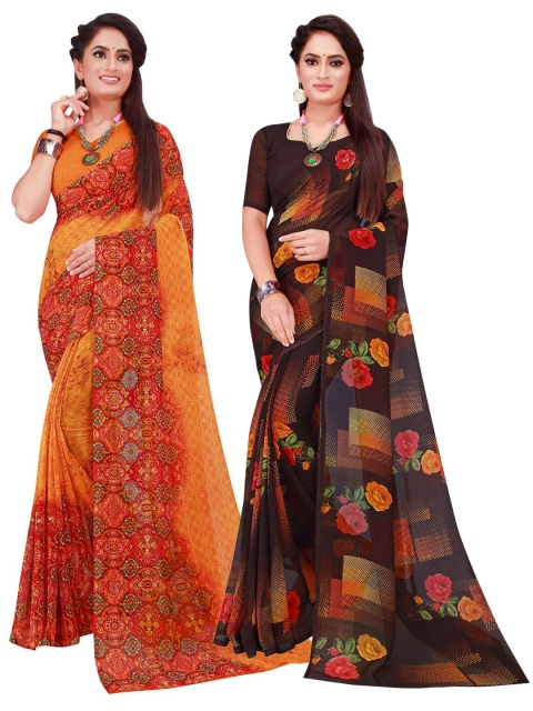 

Florence Orange & Brown Set Of 2 Pure Georgette Saree