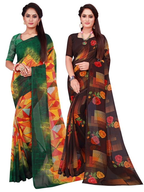 

Florence Black & Green Set Of 2 Pure Georgette Saree