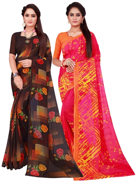 

Florence Black & Pink Set Of 2 Pure Georgette Saree