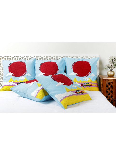 

HANDICRAFT PALACE Blue & Red Embroidered Square Cushion Covers