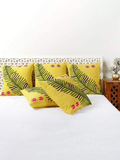 

HANDICRAFT PALACE Yellow 1 PC Embroidered Square Cushion Cover