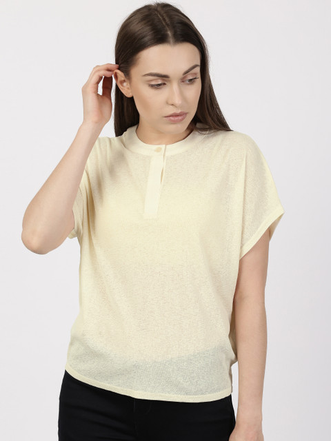 

ether Women Cream-Coloured Solid Boxy Top