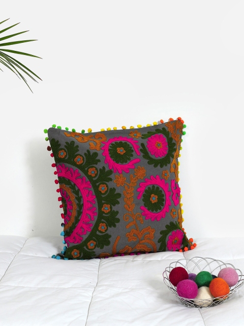 

HANDICRAFT PALACE Grey & Pink Embroidered Square Cushion Covers