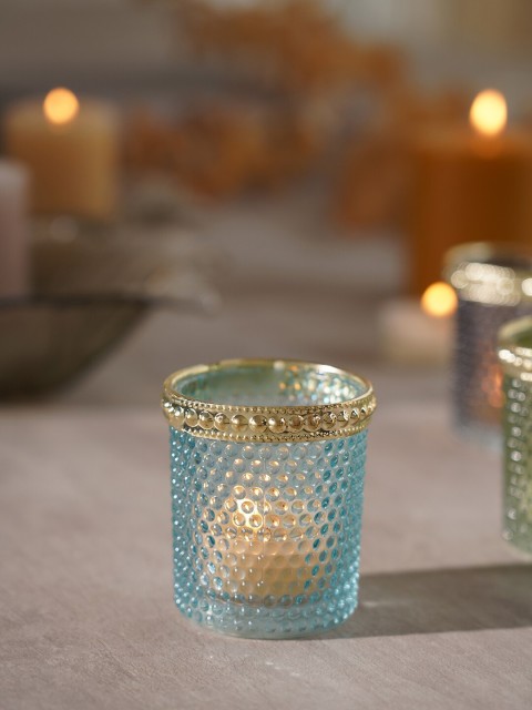 

Pure Home and Living Set of 6 Blue & Gold Toned Glass Candle Holders
