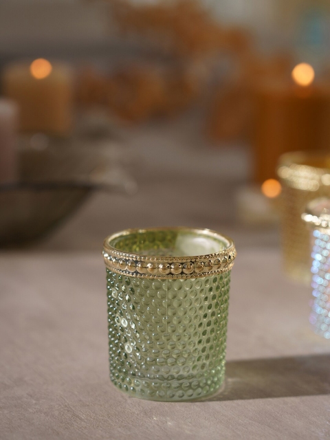 

Pure Home and Living Set of 6 Green & Gold Toned Glass Marco Large Candle Holders