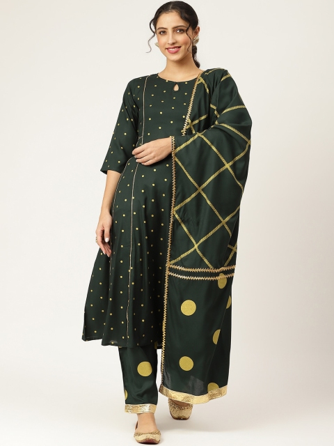 

Rustorange Women Green Ethnic Motifs Printed Kurti with Trousers & With Dupatta