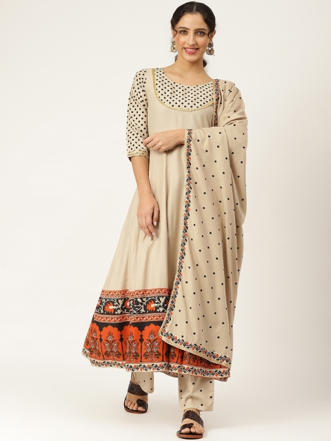 

Rustorange Women Beige Ethnic Motifs Printed Kurta with Palazzos & With Dupatta