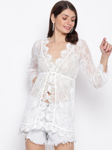 

iki chic Women White Crochet Lace A-Line Cover Up