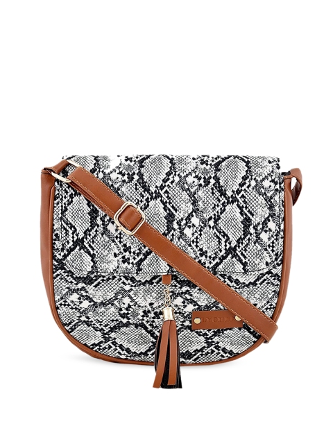 

Lychee bags White Geometric Printed Swagger Sling Bag with Tasselled