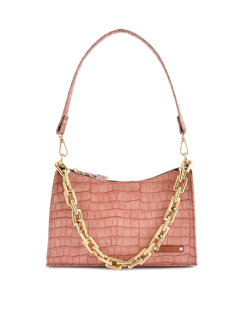

Lychee bags Pink Textured PU Structured Hobo Bag with Quilted
