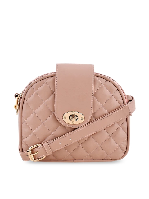 

Lychee bags Pink Textured PU Structured Sling Bag with Quilted
