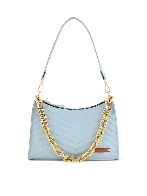 

Lychee bags Blue Textured PU Structured Handheld Bag with Quilted