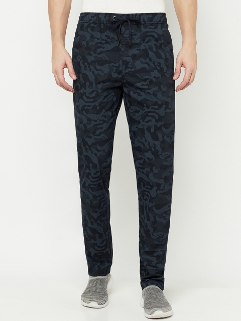 

Octave Men Navy Blue & Black Camouflage Printed Cotton Regular-Fit Track Pants