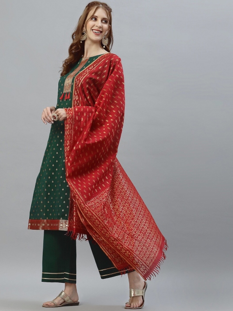 

SANISA Women Green Ethnic Motifs Printed Pleated Gotta Patti Kurta with Palazzo & Dupatta