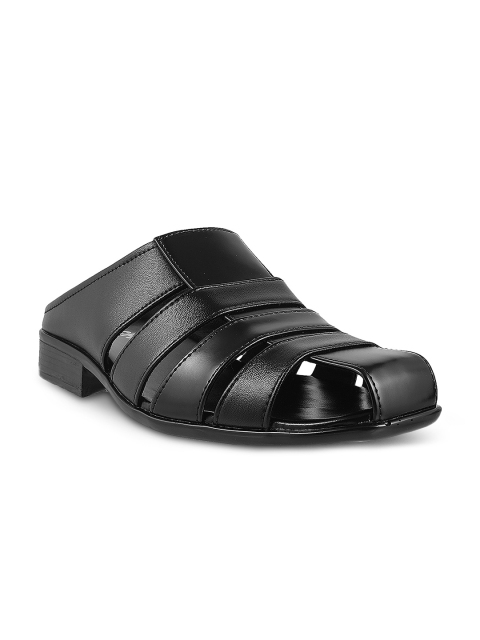 

Mochi Men Black Slip-On Leather Sandals