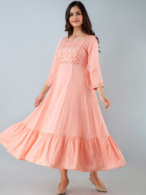 

NITVAN Women Pink Sequenced Embroidery Anarkali Kurta