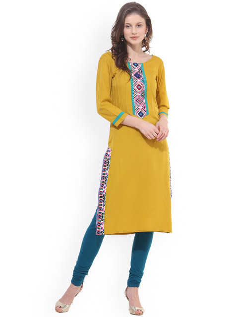 

La Firangi Women Mustard Yellow Solid Straight Kurta