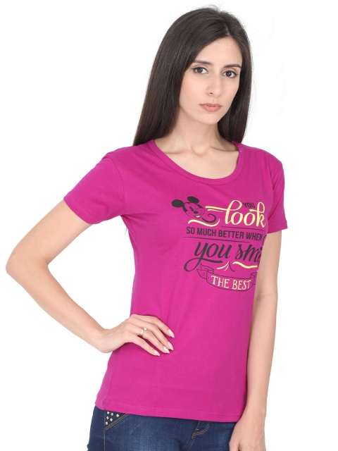 

Fleximaa Women Magenta Typography Printed Cotton T-shirt