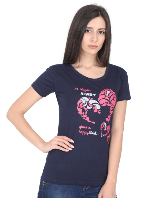 

Fleximaa Women Navy Blue Printed T-shirt