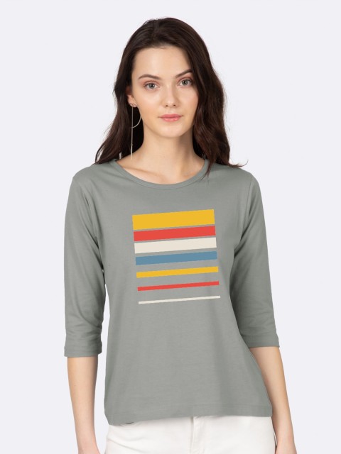 

Bewakoof Women Grey Printed Slim Fit T-shirt