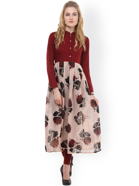 

La Firangi Women Maroon & Peach-Coloured Floral Print A-Line Kurta