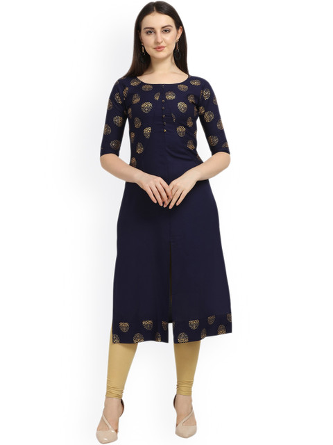 

Fashion Booms Women Navy Blue Floral Kurta