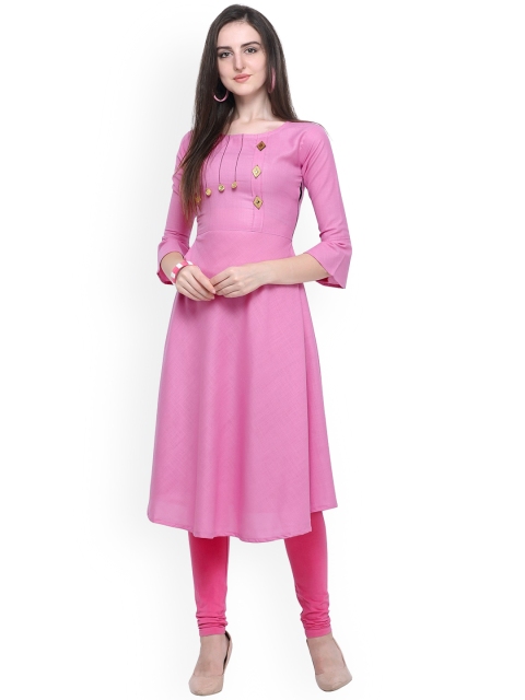 

Fashion Booms Women Pink Flared Sleeves Thread Work Kurta