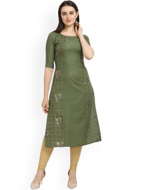 

Fashion Booms Women Green Embroidered Thread Work Kurta