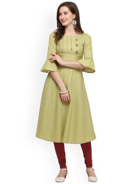 

Fashion Booms Women Sea Green Flared Sleeves Gotta Patti Anarkali Kurta