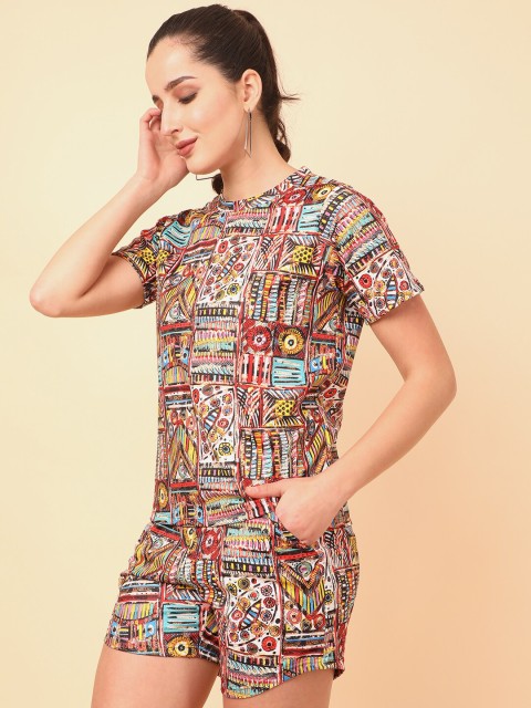 

J Turritopsis Women Multicoloured Abstract Printed T-shirt & Shorts, Multi