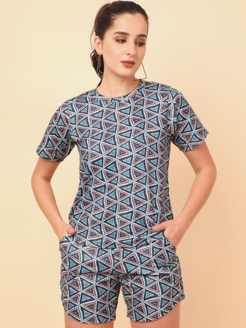 

J Turritopsis Women Blue & Orange Geometric Printed Co-Ords
