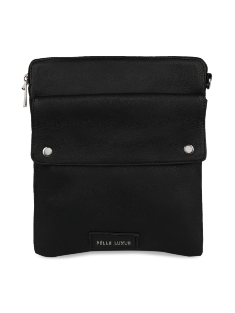 

PELLE LUXUR Black Leather Structured Sling Bag with Quilted