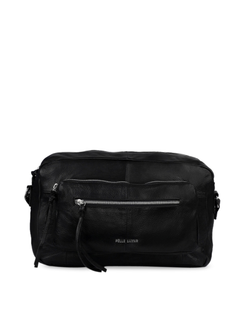 

PELLE LUXUR Black Leather Structured Sling Bag