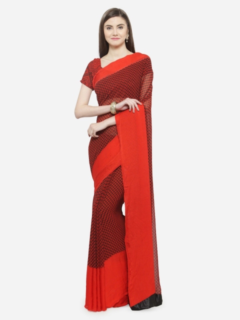 

Shaily Red & Black Ethnic Motifs Satin Saree