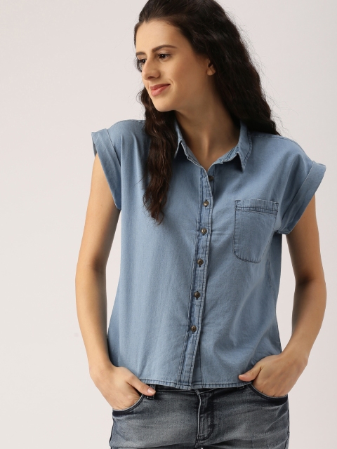 

Ms.Taken by Kriti Sanon Women Blue Denim Solid Shirt Style Top