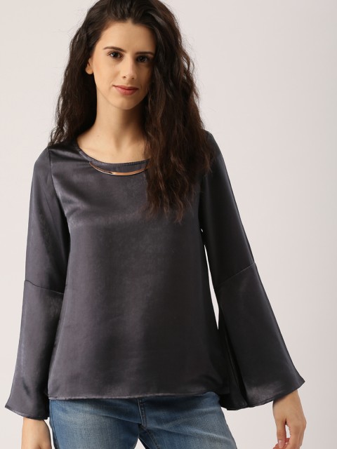

Ms.Taken Women Charcoal Grey Solid A-Line Top