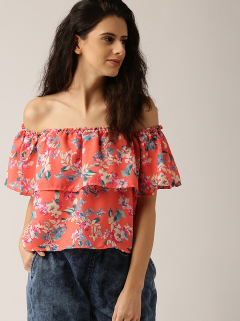 

Ms.Taken Women Orange Printed Bardot Top