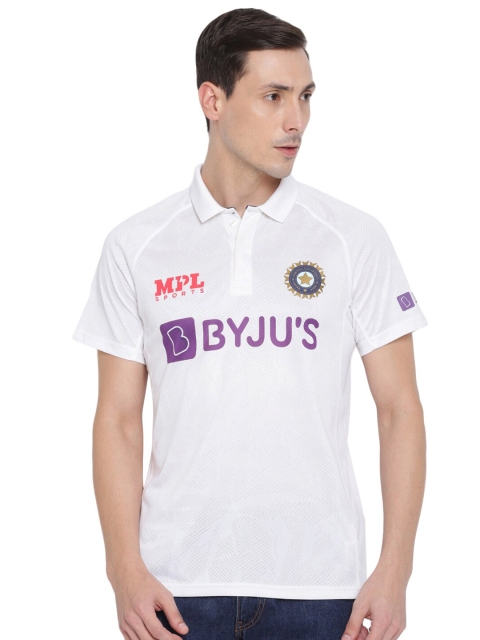 

MPL SPORTS Men White Typography Polo Collar Applique T-shirt